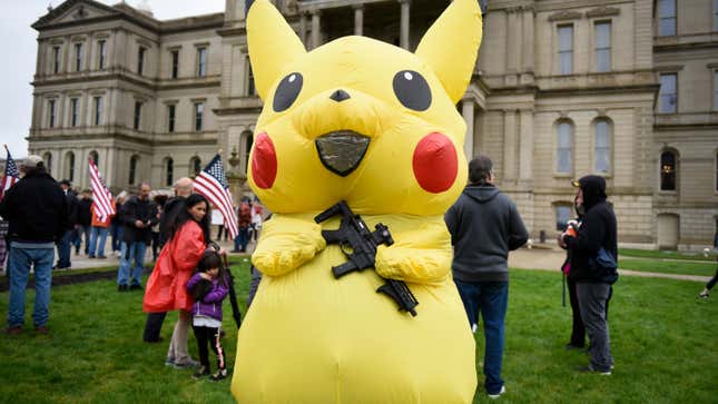 Image for article titled It&#39;s 2020, So Of Course An Armed Pokémon Was At A Lockdown Protest
