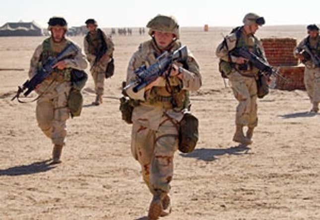 U.S. Marines that could be marching on Pyongyang engage in drills in the Persian Gulf.