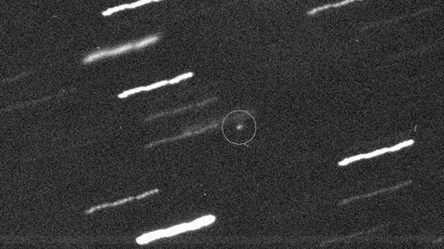 Asteroid Apophis (circled). The streaks are background stars. 