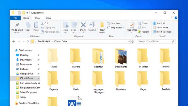 iCloud integration in Windows File Explorer.