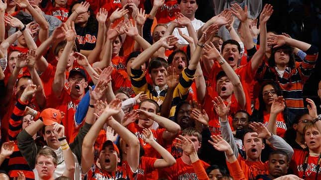 Image for article titled Excited Virginia Fans Storm Court To Beat Shit Out Of Duke Basketball Team