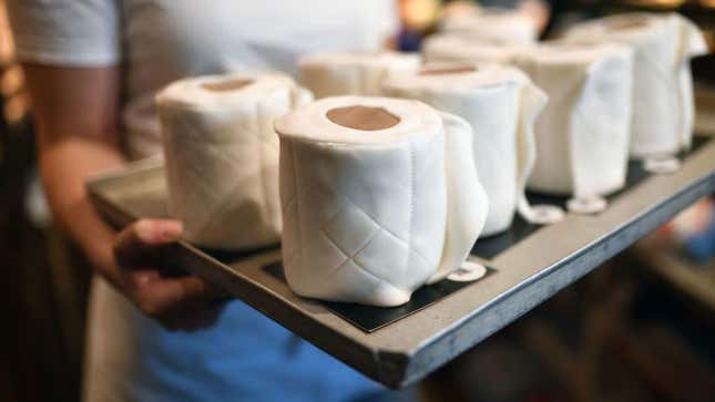 Toilet paper cakes at Schuerener Backparadies in Dortmund, Germany