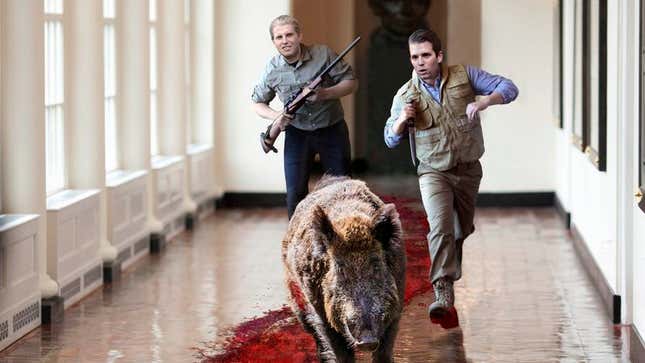 Image for article titled Trump Boys Chasing Wounded Boar Around White House