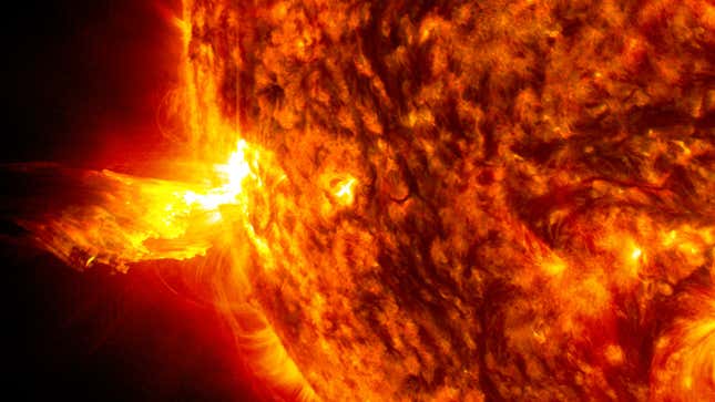 A solar coronal mass ejection as observed on June 20, 2013. 
