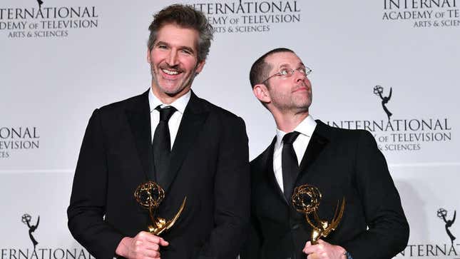 David Benioff and D.B. Weiss at the 2019 International Emmy Awards Gala on November 25, 2019 in New York City. (Photo by 