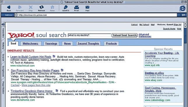 A page generated by Yahoo's new soul-search engine.