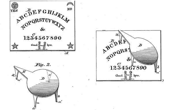 The original patent image for the Ouija board.