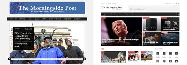 The Morningside Post’s site, before (left) and after the conversion (right).