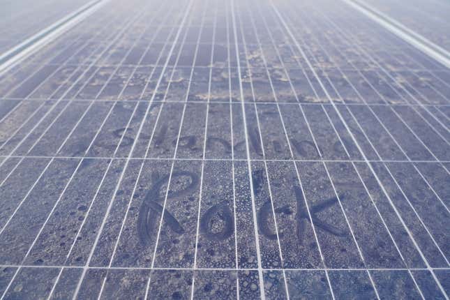 The words “Standing Rock” were smudged onto one of the farm’s solar panels.