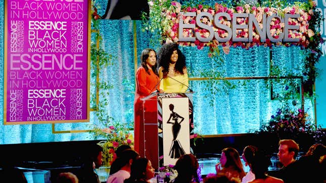Then-Essence Communications President Michelle Ebanks, left, and Essence Chief Content &amp; Creative Officer Moana Luu speak onstage during the 2019 Essence Black Women in Hollywood Awards Luncheon at Regent Beverly Wilshire Hotel on February 21, 2019, in Los Angeles, Calif.