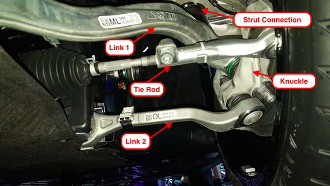 Front suspension when viewed from the front and below