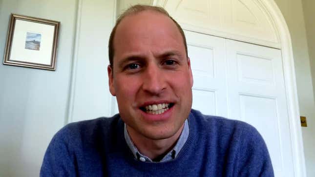 Close-up of Prince William speaking into a camera