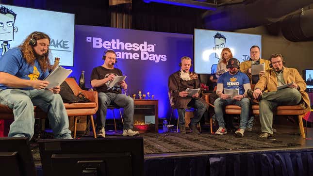 Members of the Chad podcast at PAX East performing with special guest Pete Hines of Bethesda.