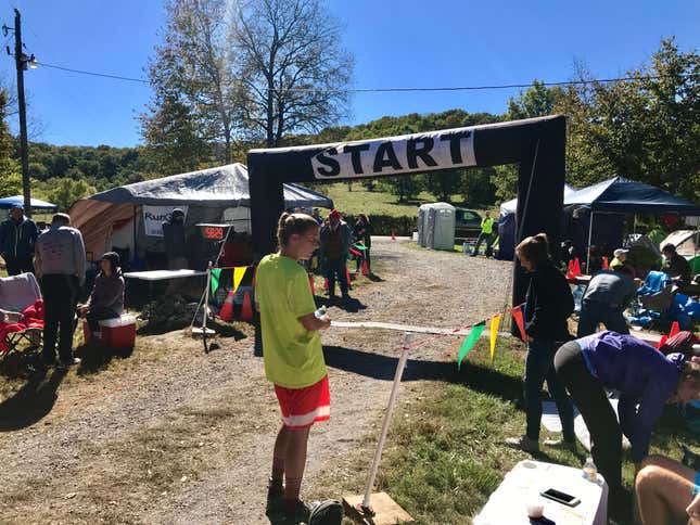 Dauwalter stands near her camp at the starting line