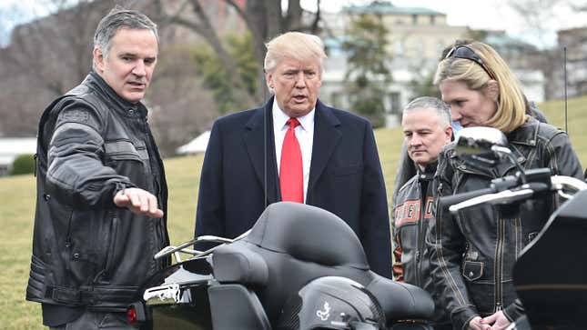 Harley CEO Matt Levatich, left, with President Trump at the White House in February 2017.