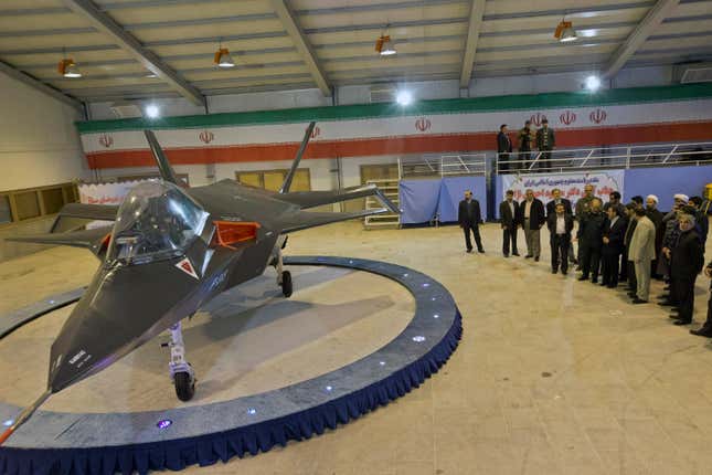 Qaher-313 fighter at its unveiling, 2013. The airplane has proved vaporware.