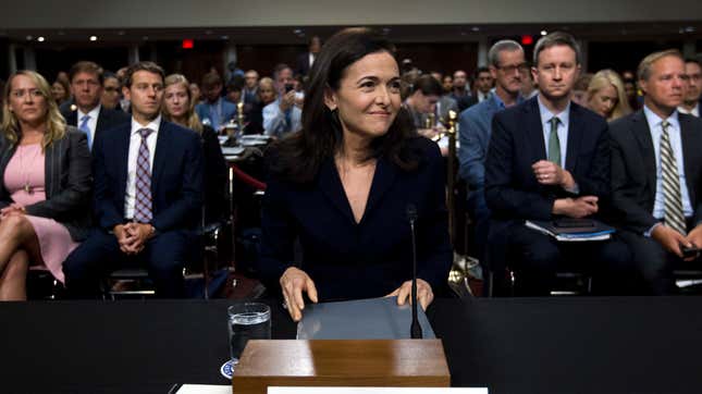 Facebook COO Sheryl Sandberg testifies before the Senate Intelligence Committee hearing on ‘Foreign Influence Operations and Their Use of Social Media Platforms’ on Capitol Hill, Wednesday, Sept. 5, 2018, in Washington.