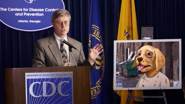 A CDC spokesperson announced that Raw Dog the STI Pup would be featured on thousands colorful posters, stickers, and storybooks distributed to elementary schools across the country.