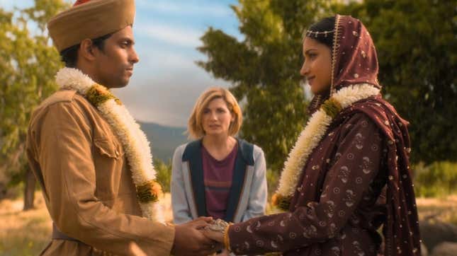 Jodie Whittaker in the Doctor Who episode “Demons of the Punjab,” which is a Hugo Awards finalist.
