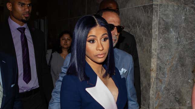 Cardi B leaves her arraignment on two felony assault counts and other misdemeanors June 25, 2019 in the Queens borough of New York City. 