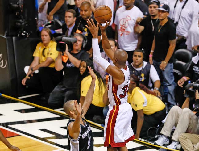 Ray Allen’s clutch game-tying three at end of regulation kept Heat alive to vanquish the Spurs. 
