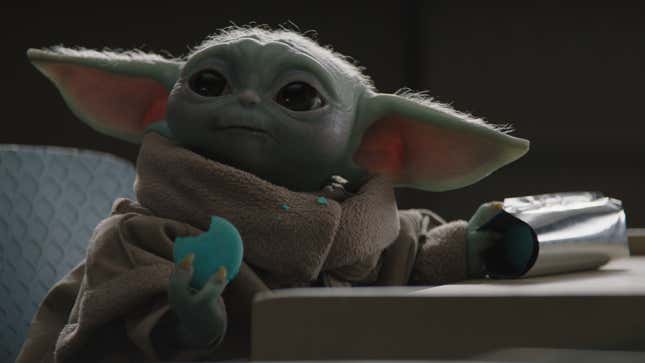 Baby Yoda is basically eating gold. 