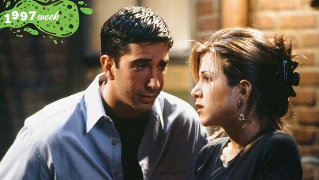 Ross and Rachel in season one (Photo: Alice S. Hall/NBC/NBCU Photo Bank via Getty Images; graphic: Natalie Peeples.)