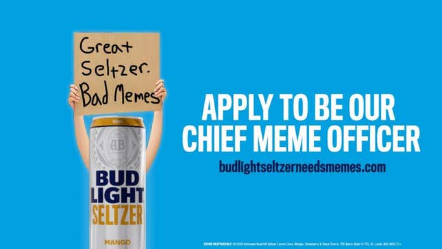 Image for article titled Bud Light Seltzer seeks “Chief Meme Officer” and we have concerns
