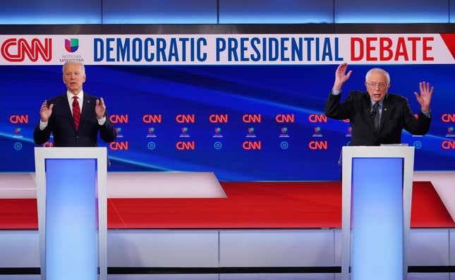 Image for article titled Two Old White Guys Walked Into an Empty Room and a Democratic Presidential Debate Broke Out