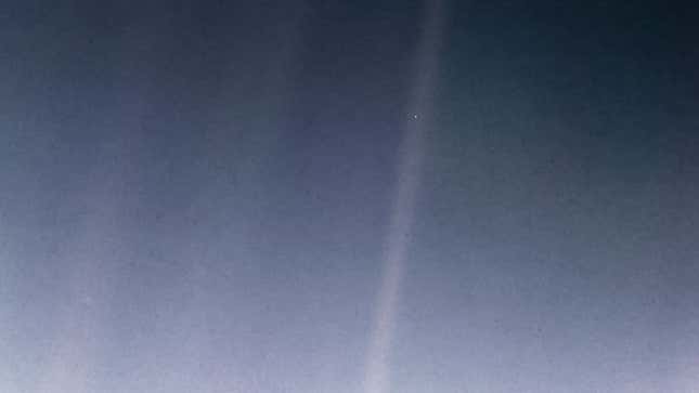 The re-processed Pale Blue Dot photograph taken by Voyager 1 on February 14, 1990. 