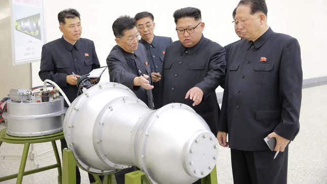 North Korean leader Kim Jong-un inspecting an apparent hydrogen bomb in 2017.