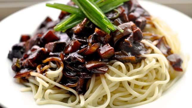 black bean sauce on top of noodles