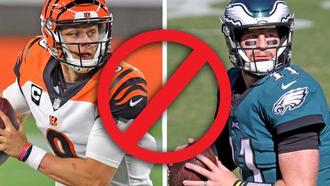 Bengals QB Joe Burrow and Eagles QB Carson Wentz.