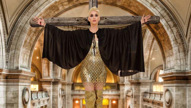 Image for article titled Met Janitors Hurrying To Remove Crucified Katy Perry From Museum Lobby