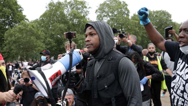 John Boyega speaks to the crowd during a Black Lives Matter protest on June 3, 2020, in London, United Kingdom. 