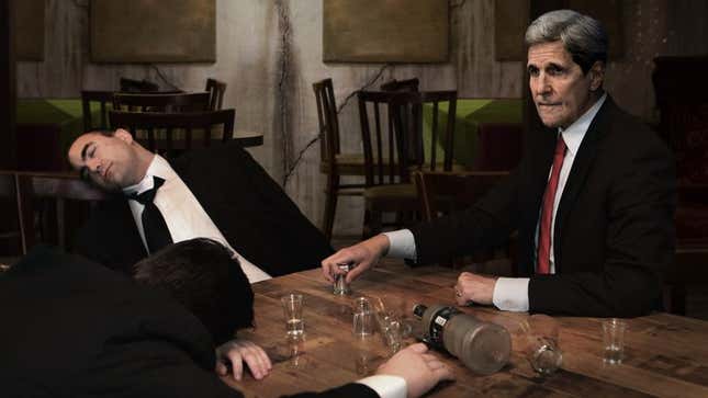 Image for article titled Kerry Downs Another Vodka Shot As The Last Of Putin’s Security Detail Passes Out