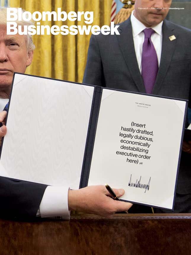 Image for article titled After 14 days of Donald Trump, news magazine covers are getting dark
