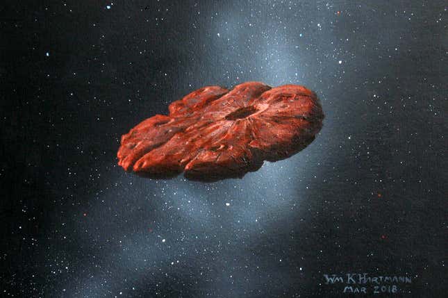 Imagen para el artículo titulado Un nuevo estudio explica por fin el extraño aspecto y comportamiento del asteroide Oumuamua