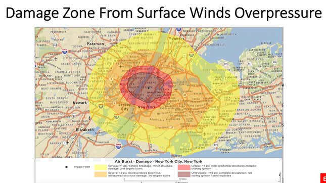 Map of a pretend asteroid’s damage to New York City