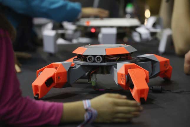 A robot at the Maker Faire Berlin, 2016. Could a descendant one day sacrifice itself on a beachhead in the name of freedom and democracy?