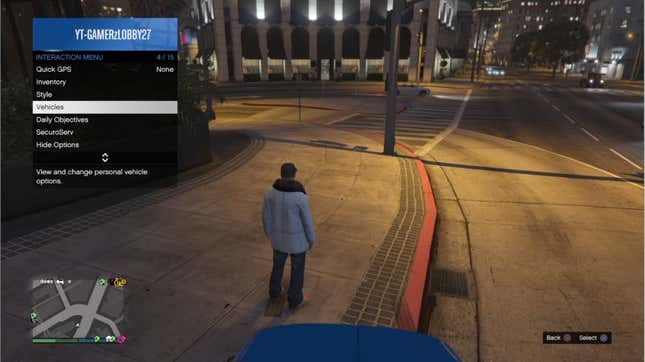 A screenshot of the interaction menu as seen in GTA Online on PS4.