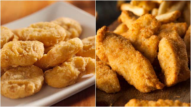Image for article titled Is there a difference between chicken nuggets and chicken tenders?