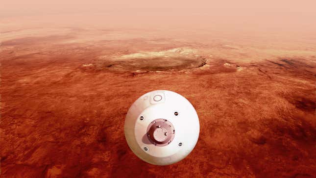 Depiction of the aeroshell containing the Perseverance rover.