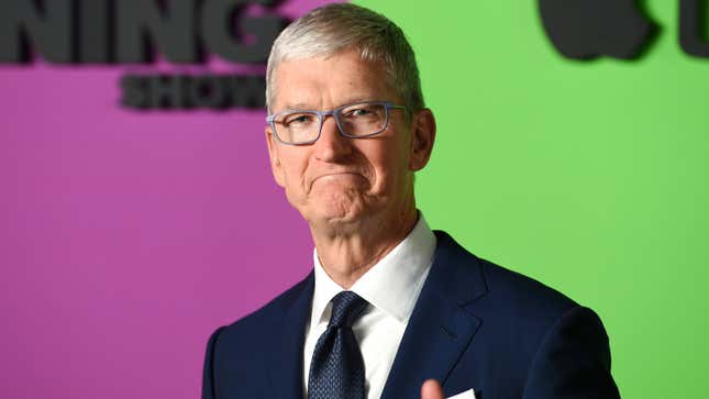 Apple CEO Tim Cook wearing his (presumably normal, non-AR) glasses.
