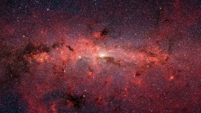 The center of the Milky Way galaxy, as visualized by the Spitzer Space Telescope’s infrared cameras. 
