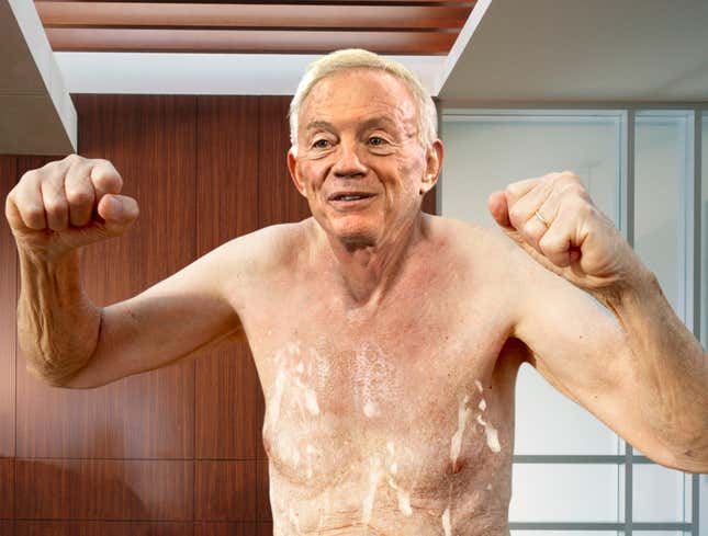 Image for article titled NBC Camera Fails To Cut Away From Owners Booth In Time As Nude Jerry Jones Leaps Up From Hot Tub Following Touchdown