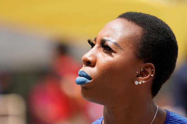 Gwen Berry of the United States reacts in the Women’s Hammer Throw during the Seiko Golden Grand Prix at Yanmar Stadium Nagai on May 19, 2019 in Osaka, Japan. 