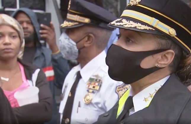 Philadelphia Police Commissioner Danielle Outlaw speaks to outraged residents in West Philadelphia following the fatal police shooting of Walter Wallace Jr.