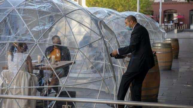 Diners eating in a bubble in San Francisco, August 8, 2020