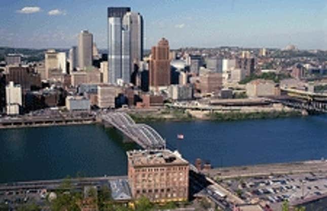 The skyline of Pittsburgh, which Gore called "maybe even worse than Scranton."